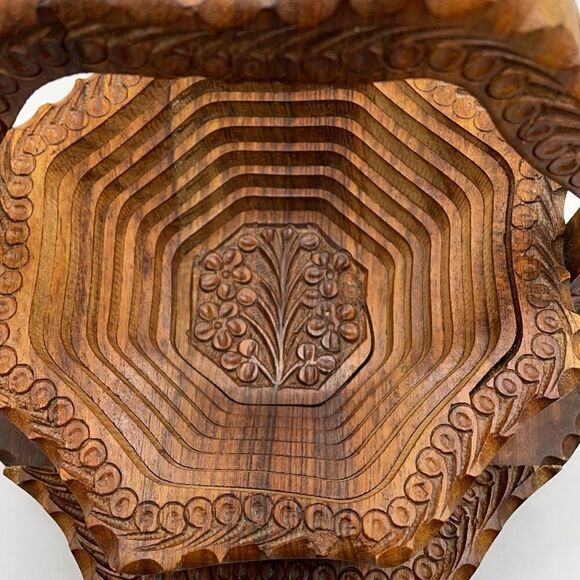 The Wooden Basket Hand-carved Collapsible Wooden Basket Excellent Craftsmanship - Picture 14 of 17